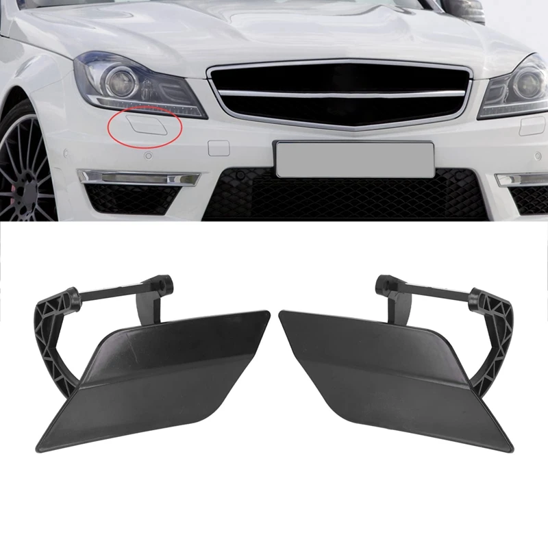 1 Pair Headlight Washer Cover With Bracket Black ABS For Mercedes-Benz C-Class W204 2007-2011 2048802124 2048802224