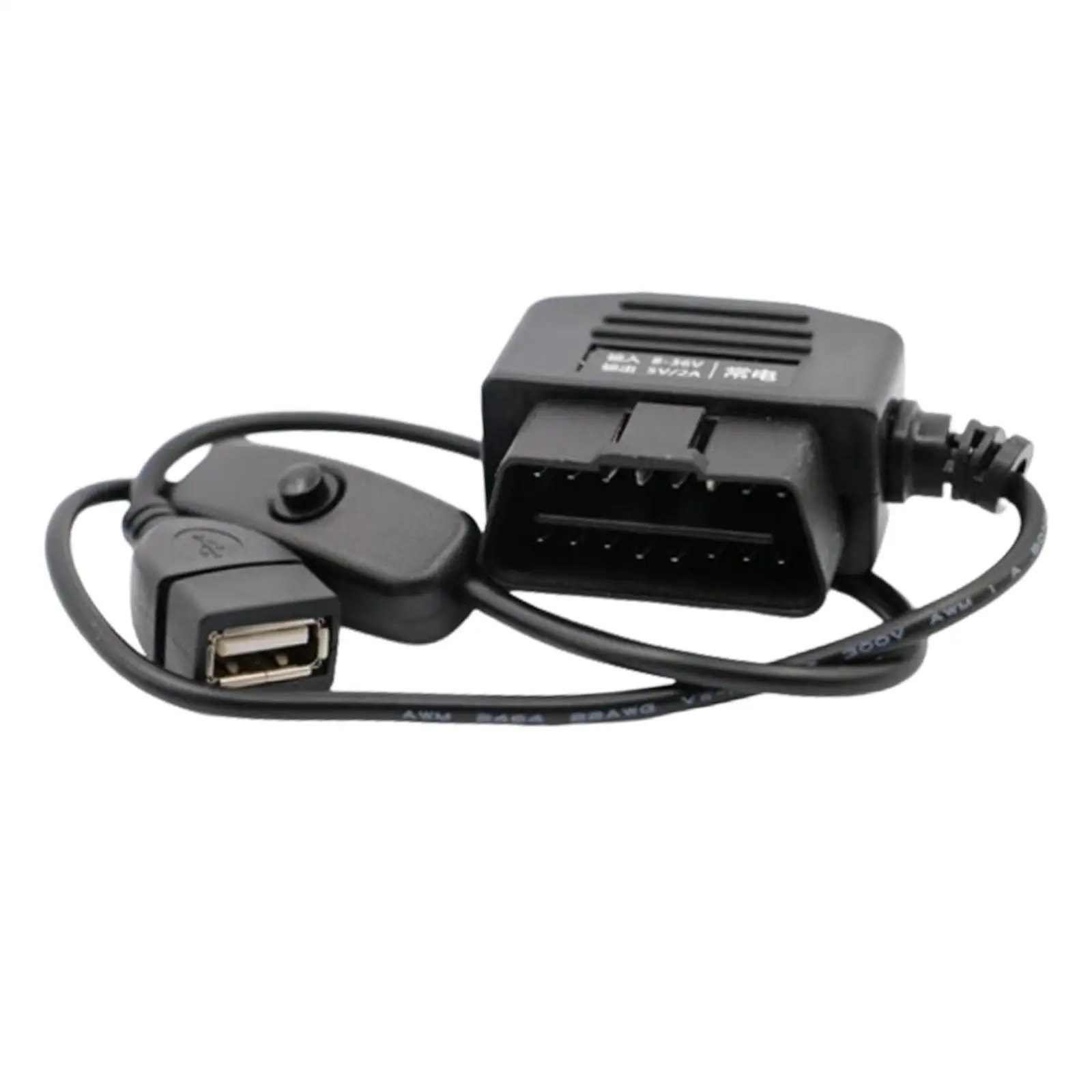 OBD Hardwire Kit 12V to 5V with USB Female Port with Switch Button 5V Parts Accessory USB Power Charging Cable for Dash cam