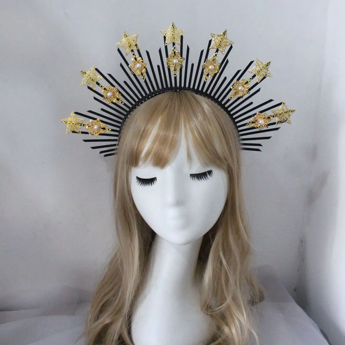 Gothic Lolita Tiara Crown Headband Vintage  Zip Tie Sun Goddess Halo Wedding Headpiece For Pregnancy Photo Shoot