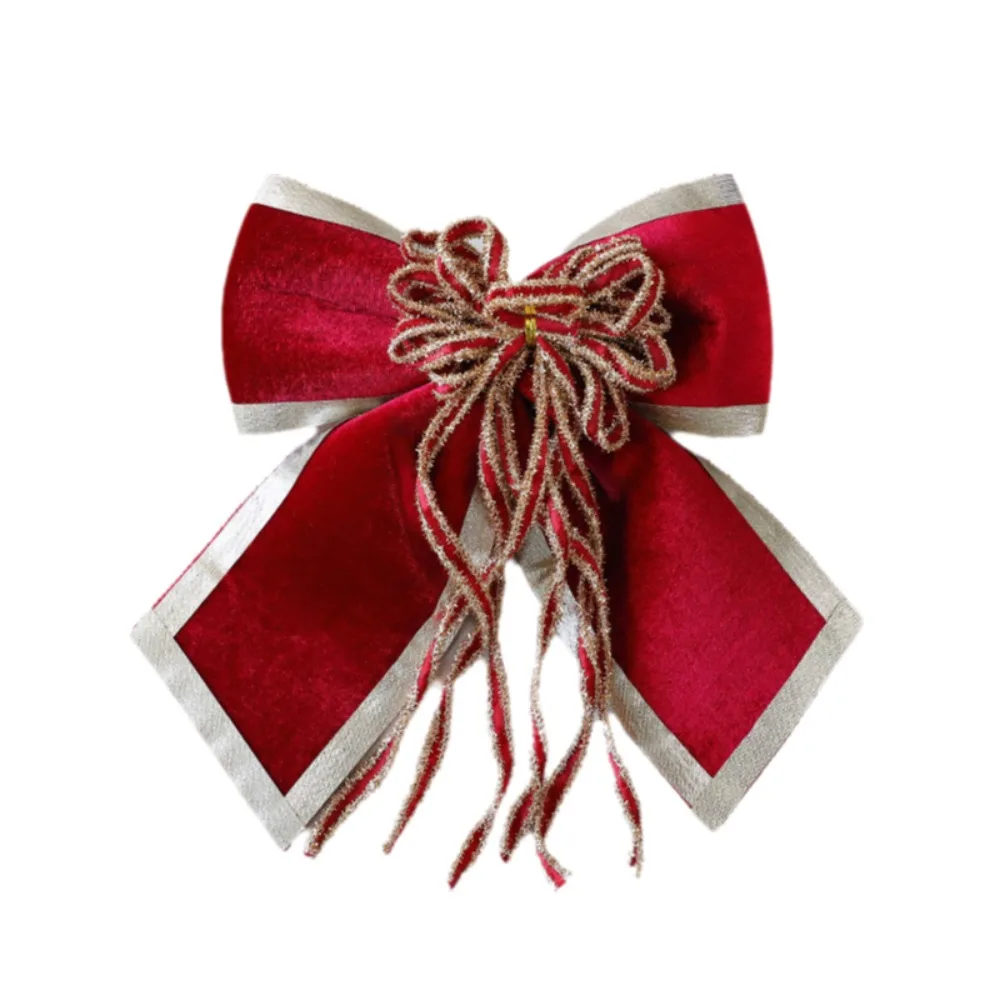 

Themed Party Favor Sparkling Christmas Bow Pendant Flocked DIY Wreath Decorative Bow with Ribbon Xmas Hanging Ornaments Door