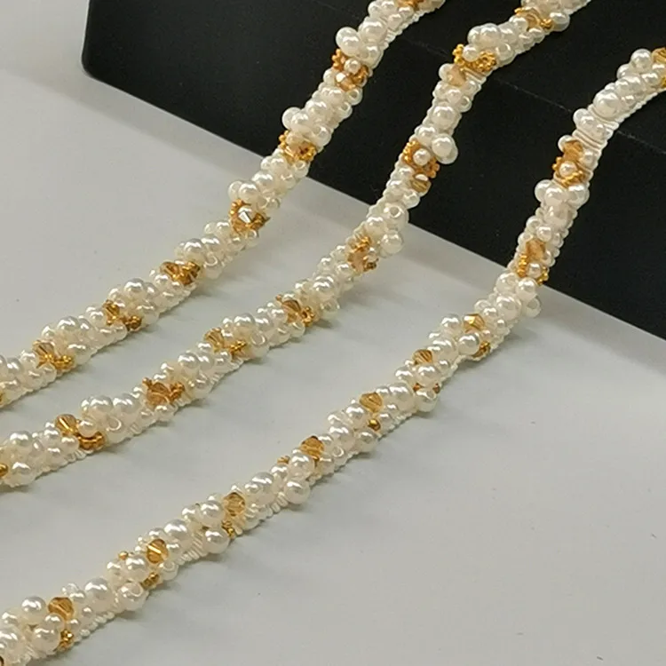 2 Yards handgefertigte Perlenspitze DIY Kleidungszubehör Hochzeitskleid Zubehör