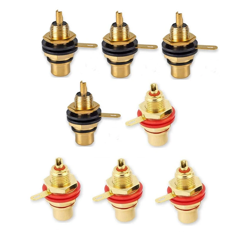 4Pair/8Pcs Gold Plated RCA Jack Connector Panel Mount Chassis Audio Socket Plug Bulkhead With NUT Solder CUP