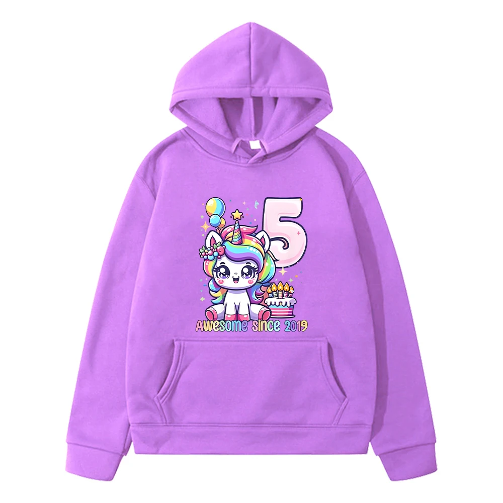 

Unicorn Print Happy 5th birthday Kawaii Hoodies boys Sweatshirt y2k sudadera anime hoodie Fleece pullover kids clothes girls