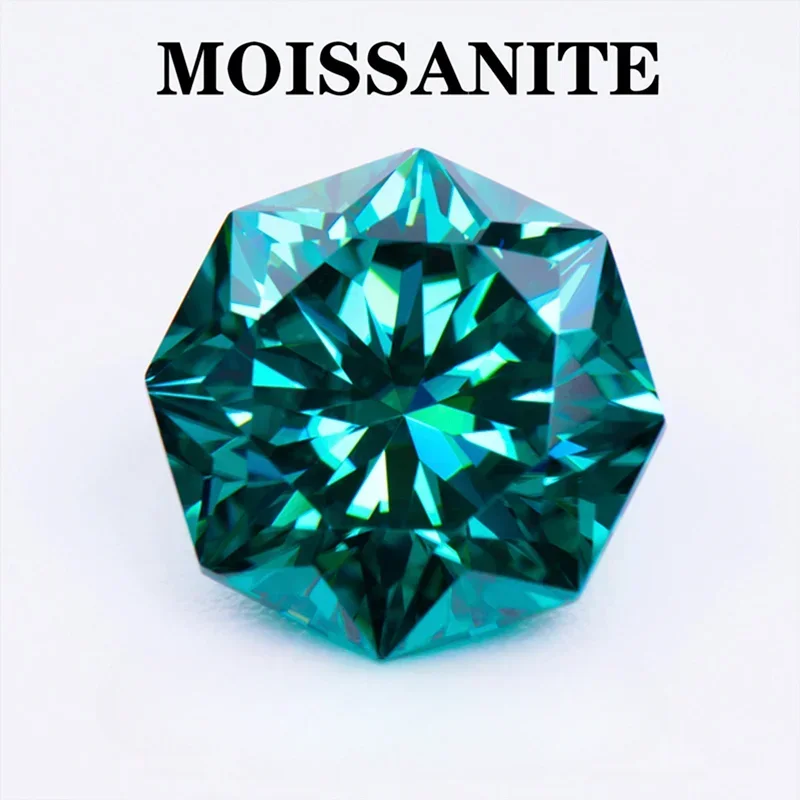 

Moissanite Stone Natural Emerald Green Color Octagon 8 Arrows Shape DIY Ring Necklace Earrings Main Materials with Certificate