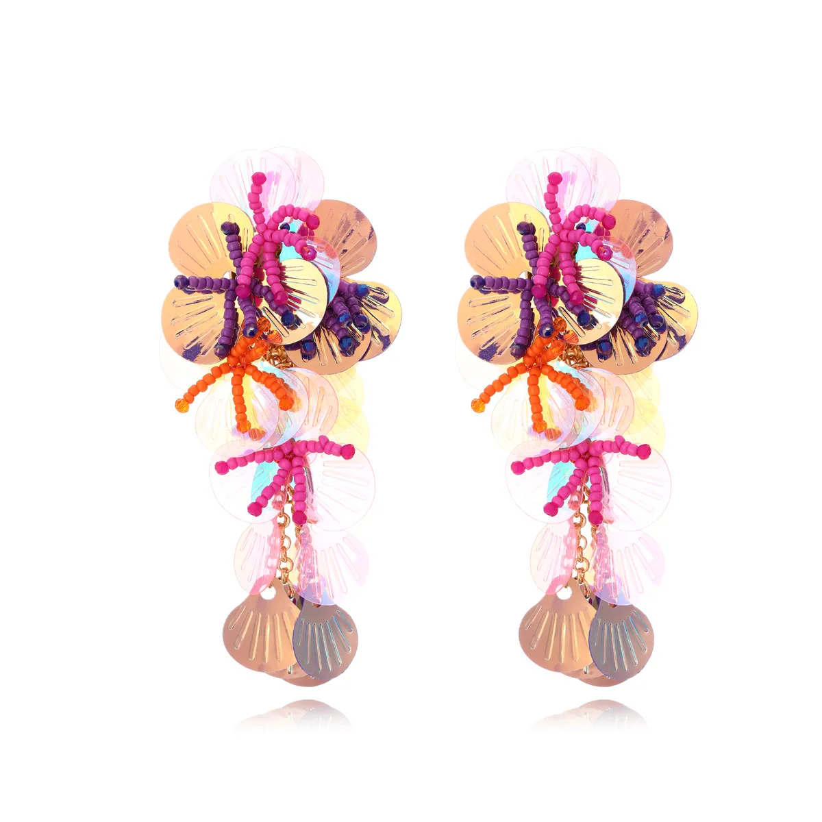 

ZAA Trend Colorful Sequin Long Tassel Flower Earrings Handmade Resin Beaded Charm Women Jewelry Casual Summer Beach Accessories