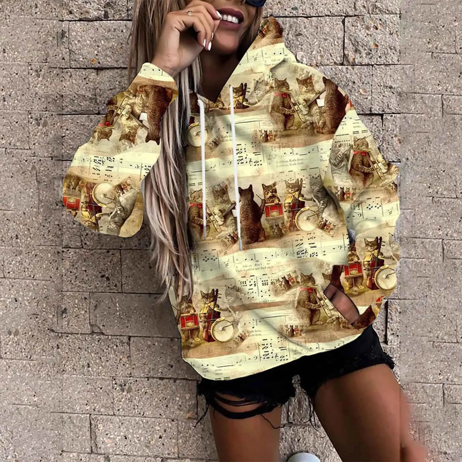 動物猫花 3D プリントパーカー女性のパーカーストリート特大プルオーバー Y2K フード付きスウェットトップス女性コート服