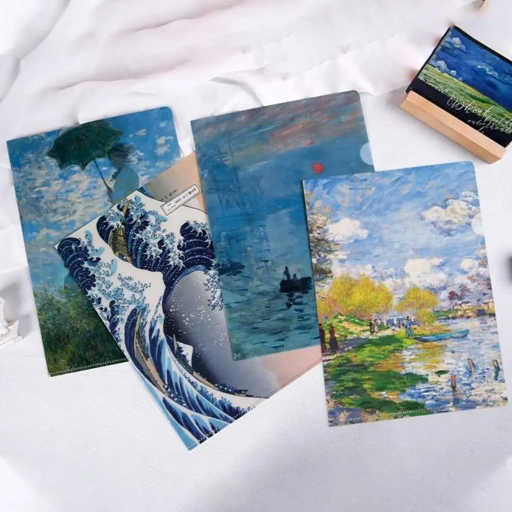 Novetly Storage Bag L Shaped Folder Documents Presentation Folder A4 File Folder Famous Painting Series Paper Organizer Office