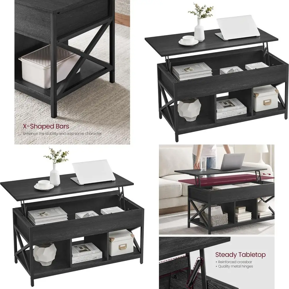 

Storage Coffee Table with Lift Top, Hidden Compartments, 19.7x39.4x(19.3-24.4)in, Black Wood Grain