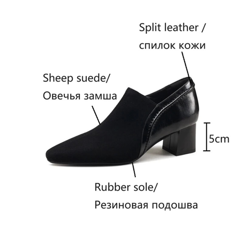 NEW Spring/Autumn Women Loafers Sheep Suede Leather Shoes for Women Pointed Toe Chunky Heel Soft Shoes Black Zipper Women Pumps