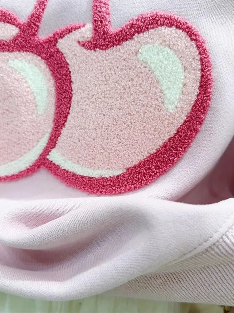 حجم كبير 300 Pou زهر الكرز المطرزة الوردي البلوز المرأة فضفاضة مستديرة Ne Overhead irt الربيع Faion