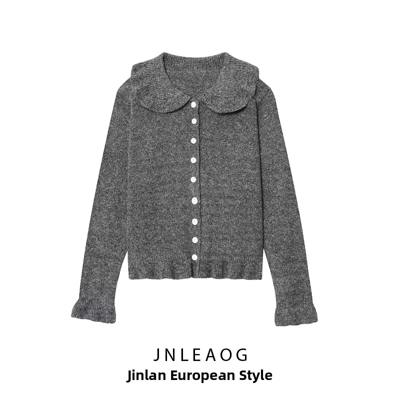 

JNLEAOG женская вязаная верхняя одежда с декоративным многослойным дизайном, осенний новый открытый кардиган из полиэфирного волокна в европейском стиле