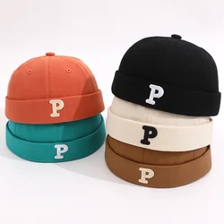 Cotton Letter Docker Cap Brimless Hat Breathable Beanie Hats Adjustable Solid Landlord Sailor Cap Child Girl and Boy 01