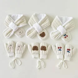 Winter Baby Handschoenen Sjaal 2 Stuks Dikker Beer Bunny Kids Halswarmer Wanten Set Kinderen Cross Sjaals Handschoenen voor Meisjes Jongens 2-6Y