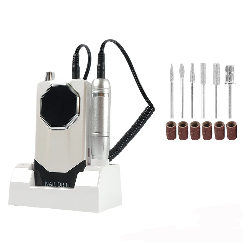 Frezarka do paznokci 45000 obr./min z dużym wyświetlaczem LCD, akumulatorowa, do paznokci, żelu, lakieru akrylowego, elektryczna szlifierka, przenośny pilnik do manicure