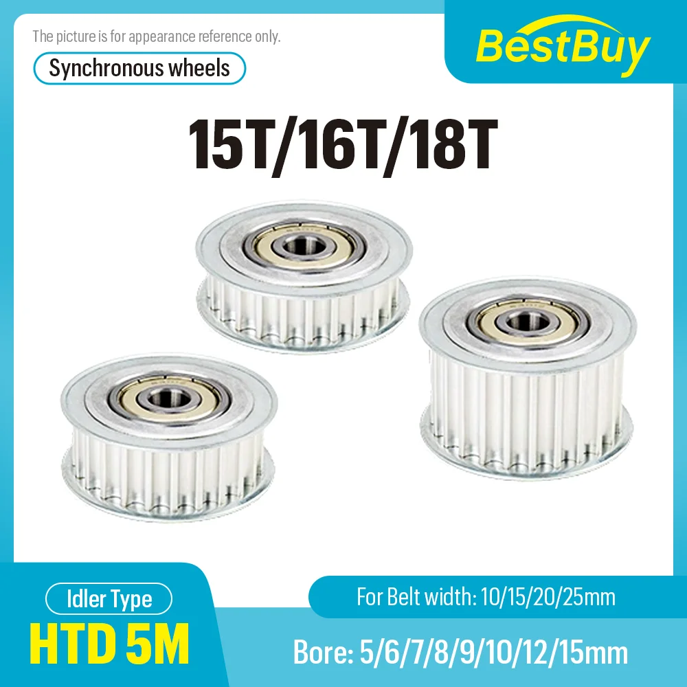 HTD 5M Tensioner Adjustment Guide Wheel  with Bearing Timing Idler for Belt Width 10/15/20/25mm Bore 5-15mm 15T/16T/18 Teeth