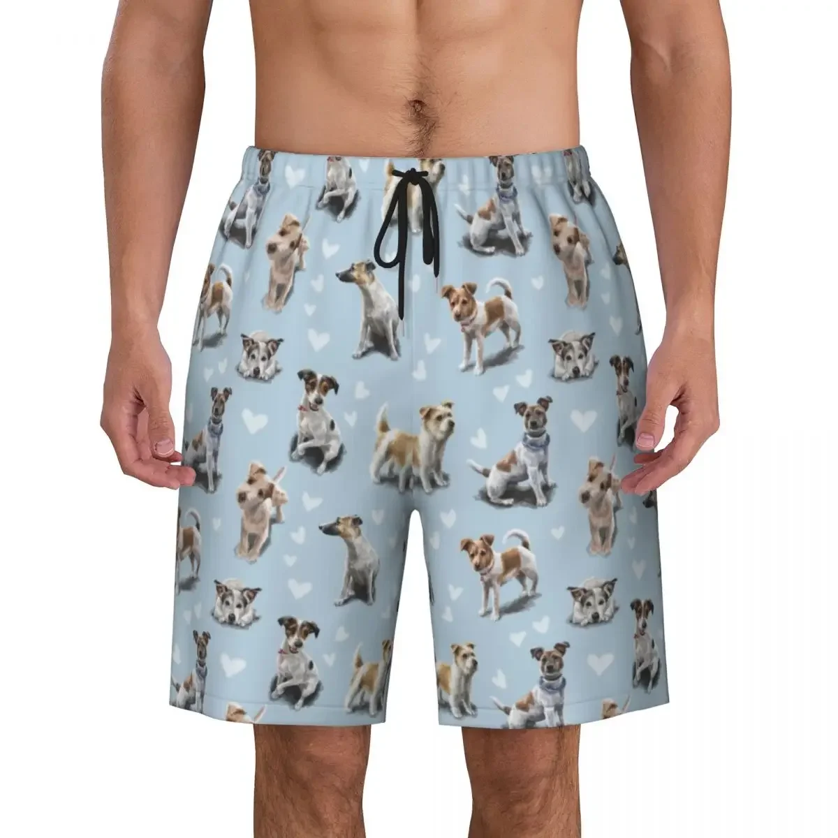 Jack Russell Terrier Puppy Love Board Shorts Mens Cool Beach Shorts Briefs Pet Dog Quick Dry Swim Trunks