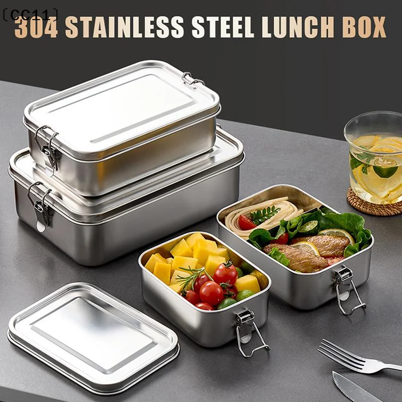 304 Stainless Steel Lunch Box Bento Box Metal Food Storage Container With Locking Clasp Suitable For Work And School〔CC11〕
