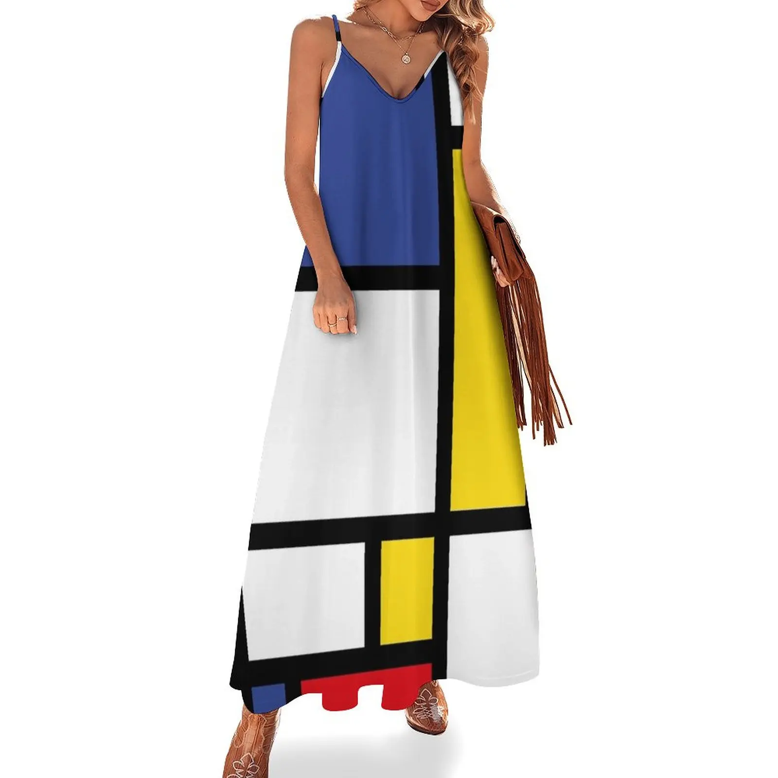 Mondrian Minimalist De Stijl Modern Art Abstract Design New Sleeveless Long Dress prom dress Casual dresses Dress