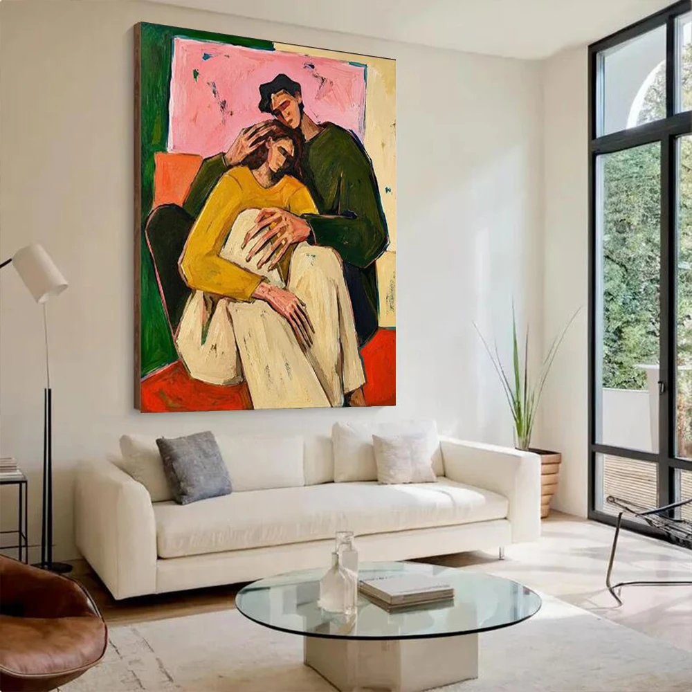 peinture-a-l'huile-abstraite-100-faite-a-la-main-sur-toile-'une-famille-aimante'-decoration-murale-pour-salon-tableau-mural-cadeau-artistique