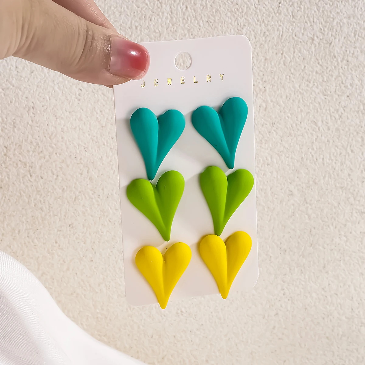 New 6pcs/set Love Heart Acrylic Stud Earrings for Women Simple Candy Color Wrinkle Peach Statement Earring Korean Jewelry Gifts