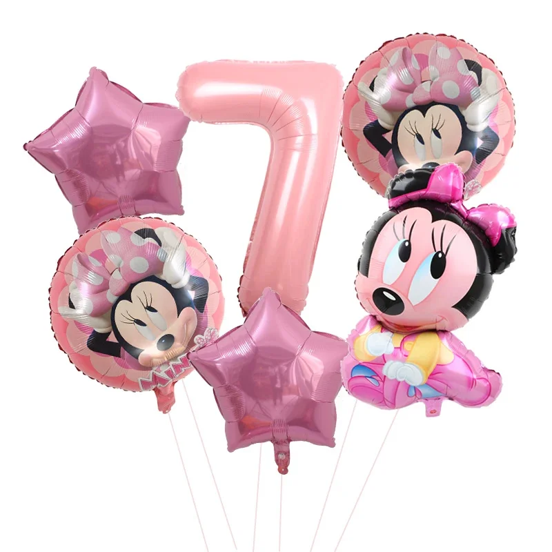 6pcs Disney Minnie Mickey Mouse Aluminium Foil Balloons Boys Girls 1-9th Birthday Party Kids Gifts Baby Shower Decoration 2024