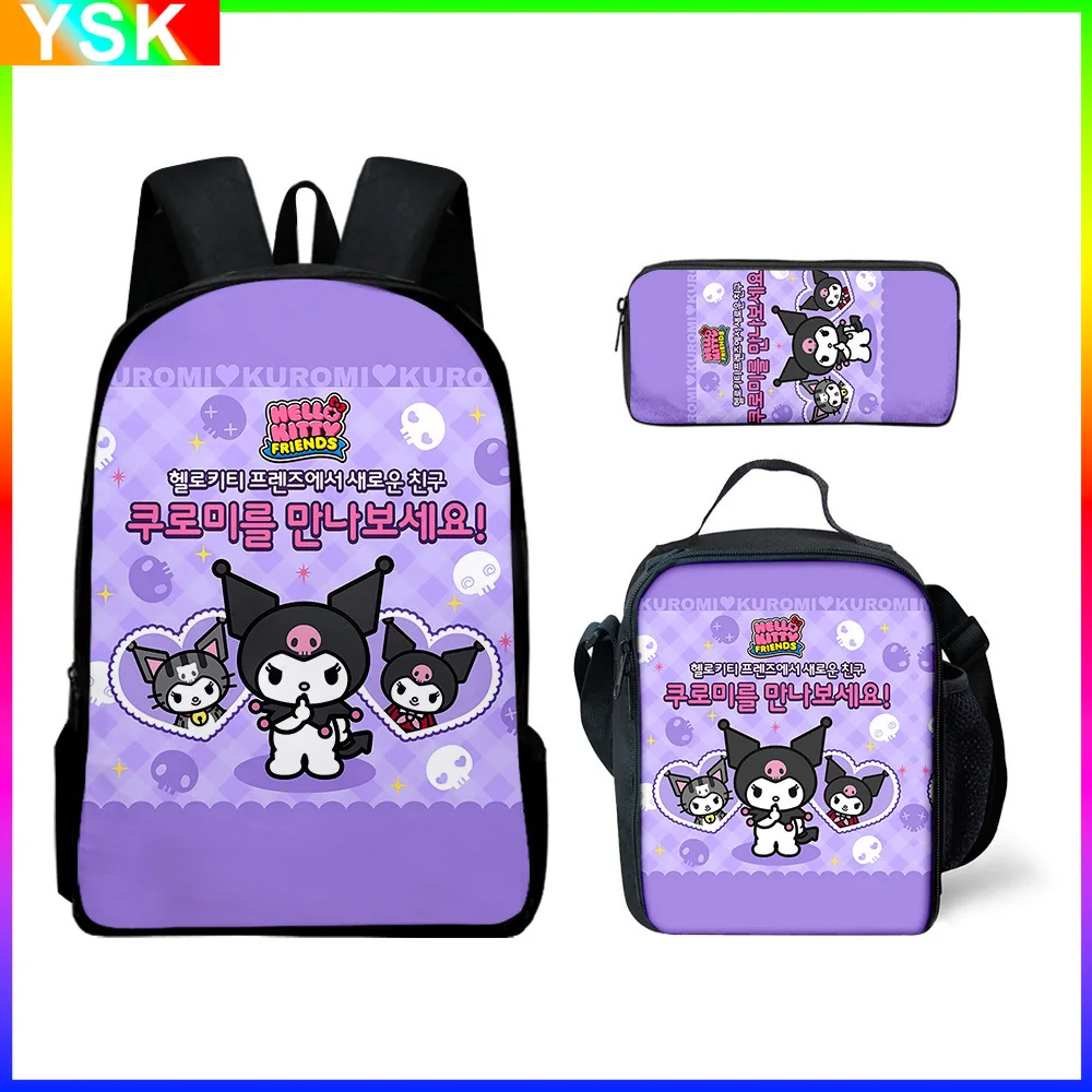 3PC-Set Sanrio Kuromi Backpack Sanrio Backpack Pencil Bag Student School Bag Primary and Middle Mochila backpacks for children\'s