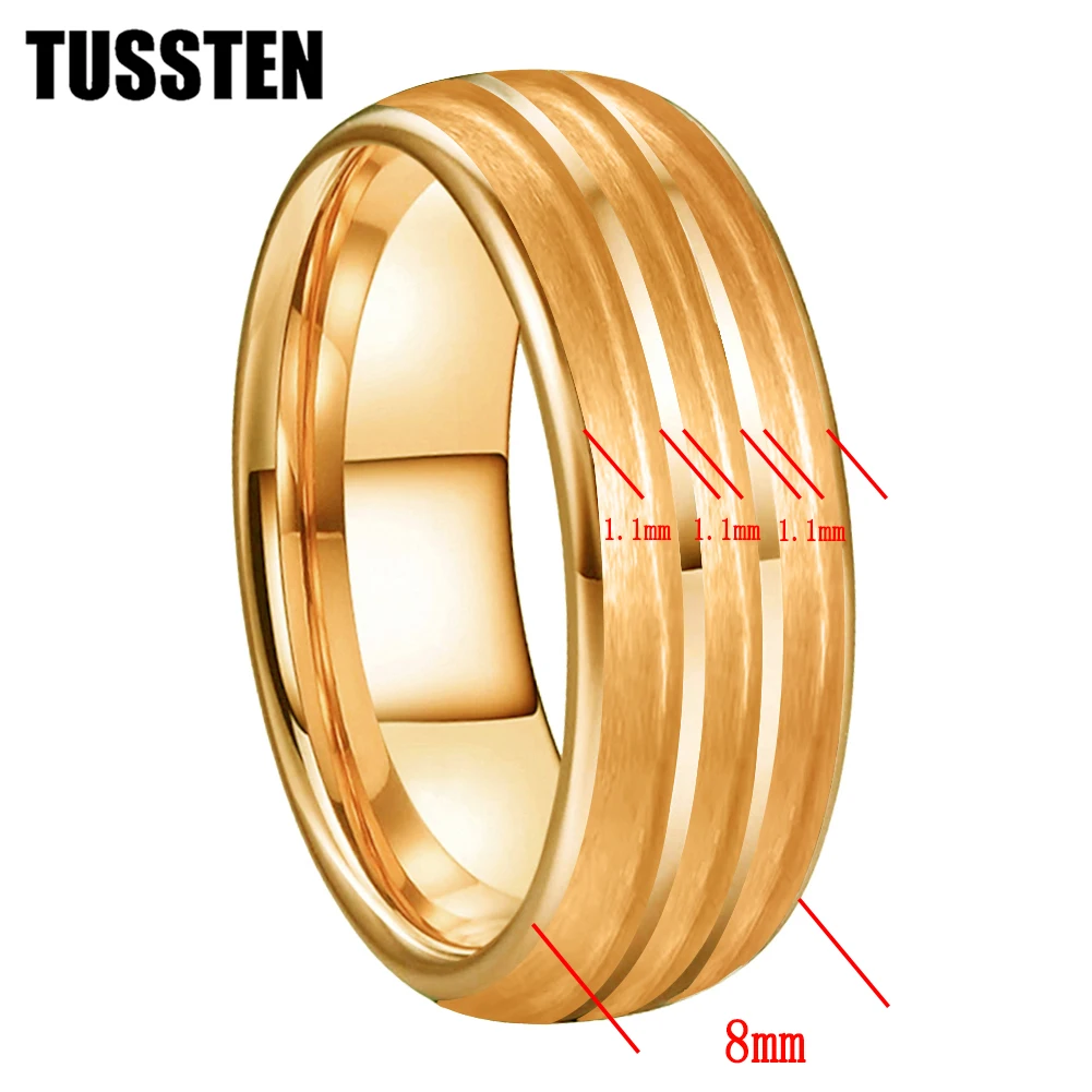 TUSSTEN Wholesale Dropshipping 8MM Tungsten Blank Rings Three Grooves For Inlay Channel Polished Shiny Dome Edges