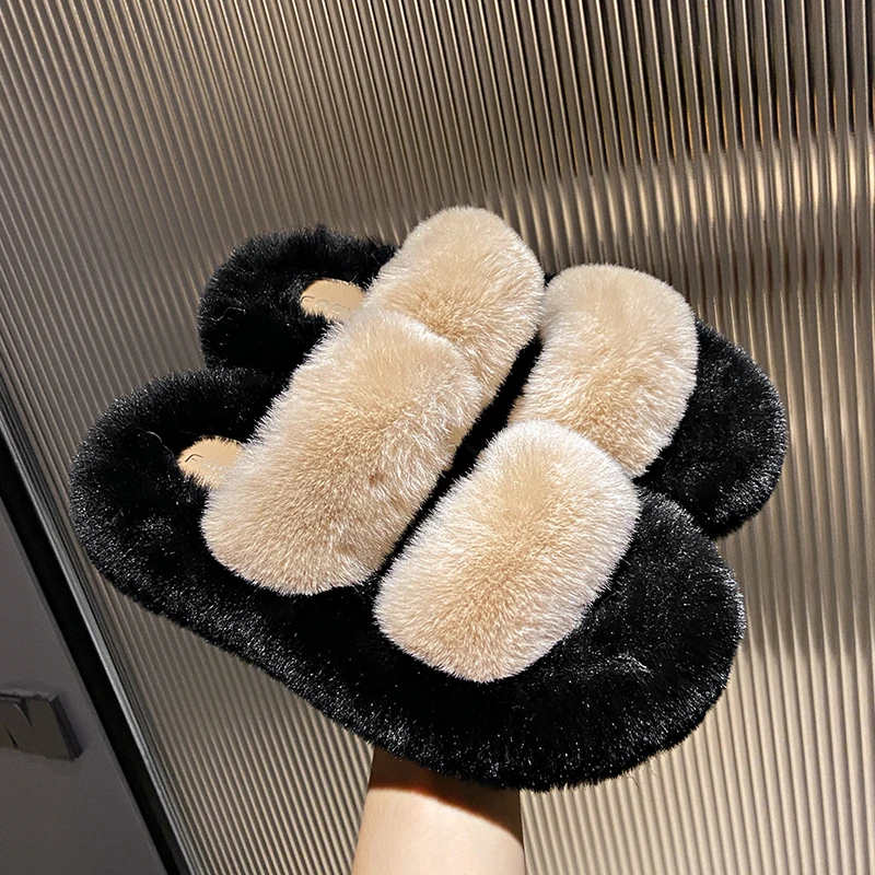 2024 Fashion Winter Women Cotton Slippers Outdoor Indoor Home Non-slip Plush Warm Cotton Shoes Women Bedroom Flat Warm Slippers