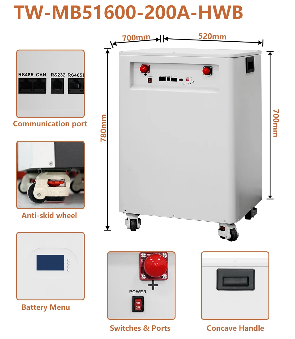 Tewaycell 30KWh Powerwall 51V 48V 600Ah LiFePO4 بطارية حزمة المدمج في 200A BMS CAN RS485 مراقب الطاقة الشمسية ESS 10KW الناتج العاكس