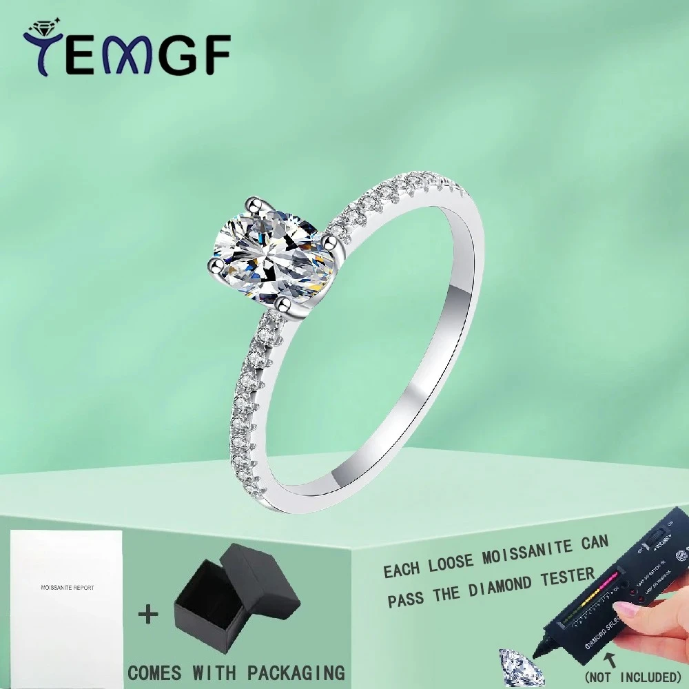 

Кольцо TEMGF 1/2/3/4CT с муассанитом овальной огранки, кольцо из стерлингового серебра S925 для женщин, классические сверкающие ювелирные изделия с GRA