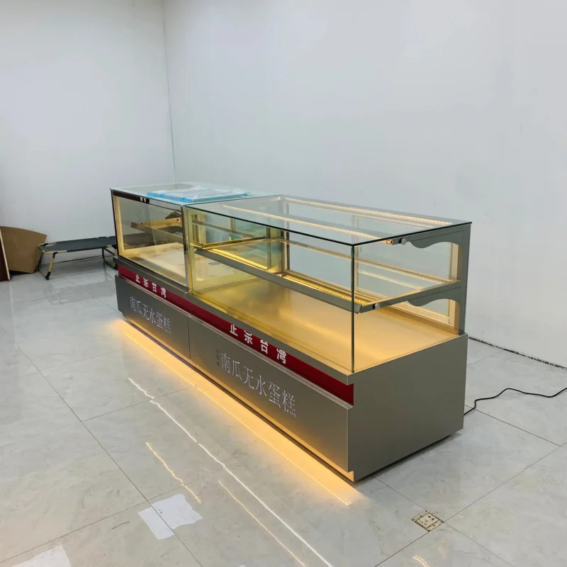 

Customize.LED Lit Stainless Steel Pastries Display Cabinet Bakery Counter Refrigerated Cake Side Cabinet