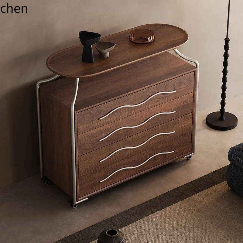 HT Vintage Style Living Room Solid Wood Four-Drawer Cabinet Dining Room Simple Sideboard Mobile Bedroom Drawer Cabinet