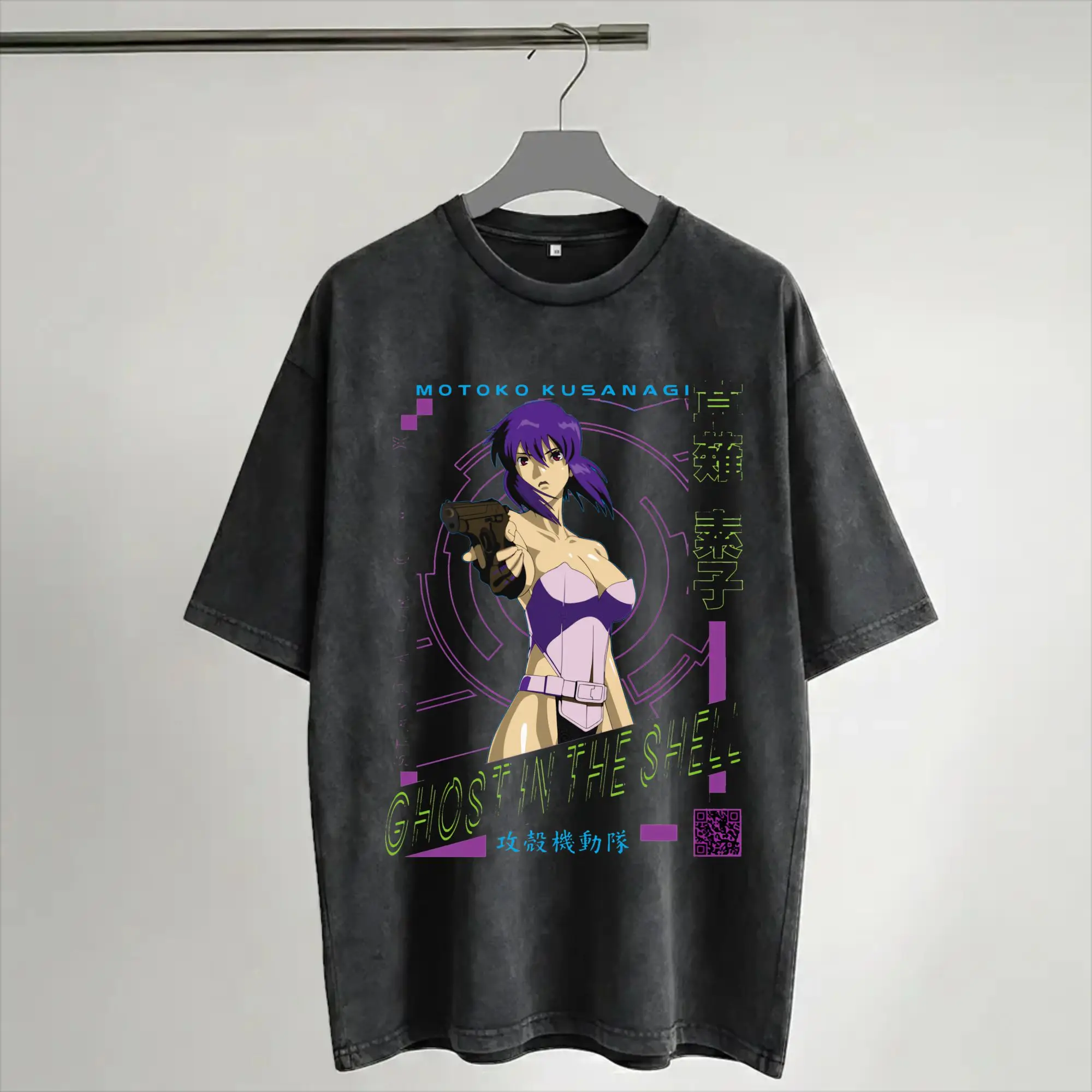 Motoko Kusanagi   IKIGAISEKAI Ghost In The Shell  T Shirts Hip Hop Washed Cotton T-Shirt  Casual for Men Women Streetwear