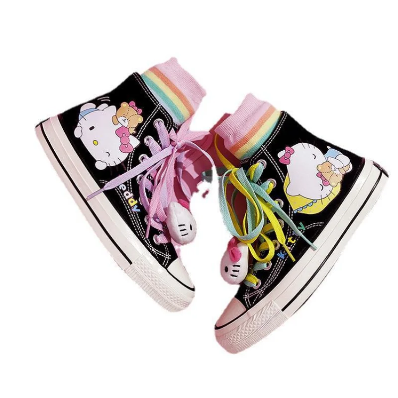 Cartoon Sanrio Hello Kitty high-top canvas shoes children's casual sports shoes cute non-slip versatile women's vulcanized shoes