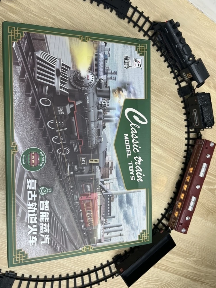 전기 기차 트랙 세트 조명 소리 레트로 시뮬레이션 레일 자동차 모델 어린이 철도 장난감 어린이 크리스마스 선물 교육