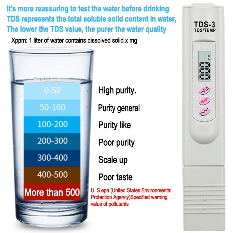 TDS  TEMP Water Quality Monitoring Pen with LCD Display and High Precision Acidity Meter