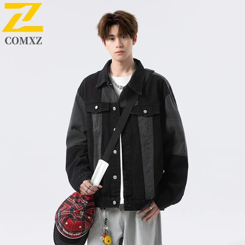 

COMXZ 2025 Men Jacket Casual Plus Size Vintage Turndown Collar Windproof Handsome Cycling Denim Jackets Streetwear Baggy Coat