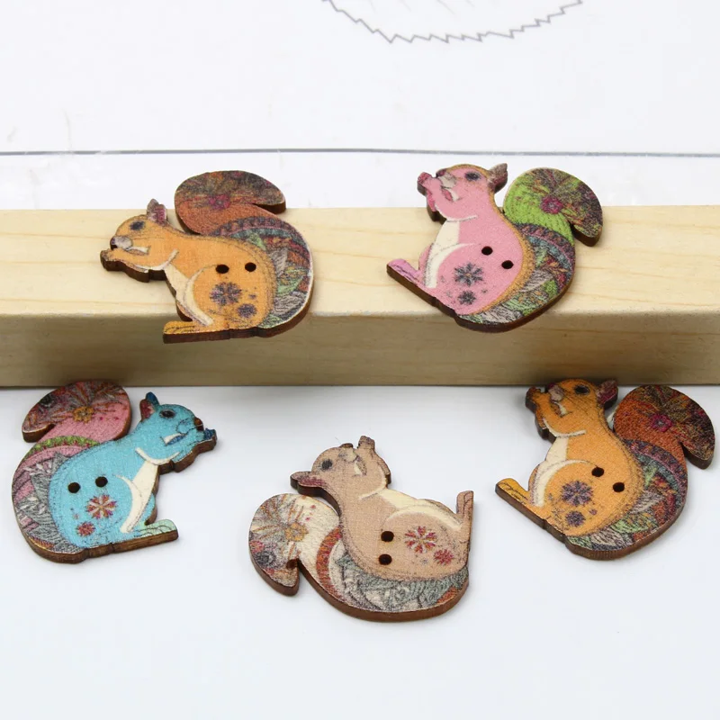 30pcs/30mm Buttons 2 Holes Mixed Color Pattern Squirrel Sewing Clothing Decoration Scrapbook Diy Handmade Home craft Supplies