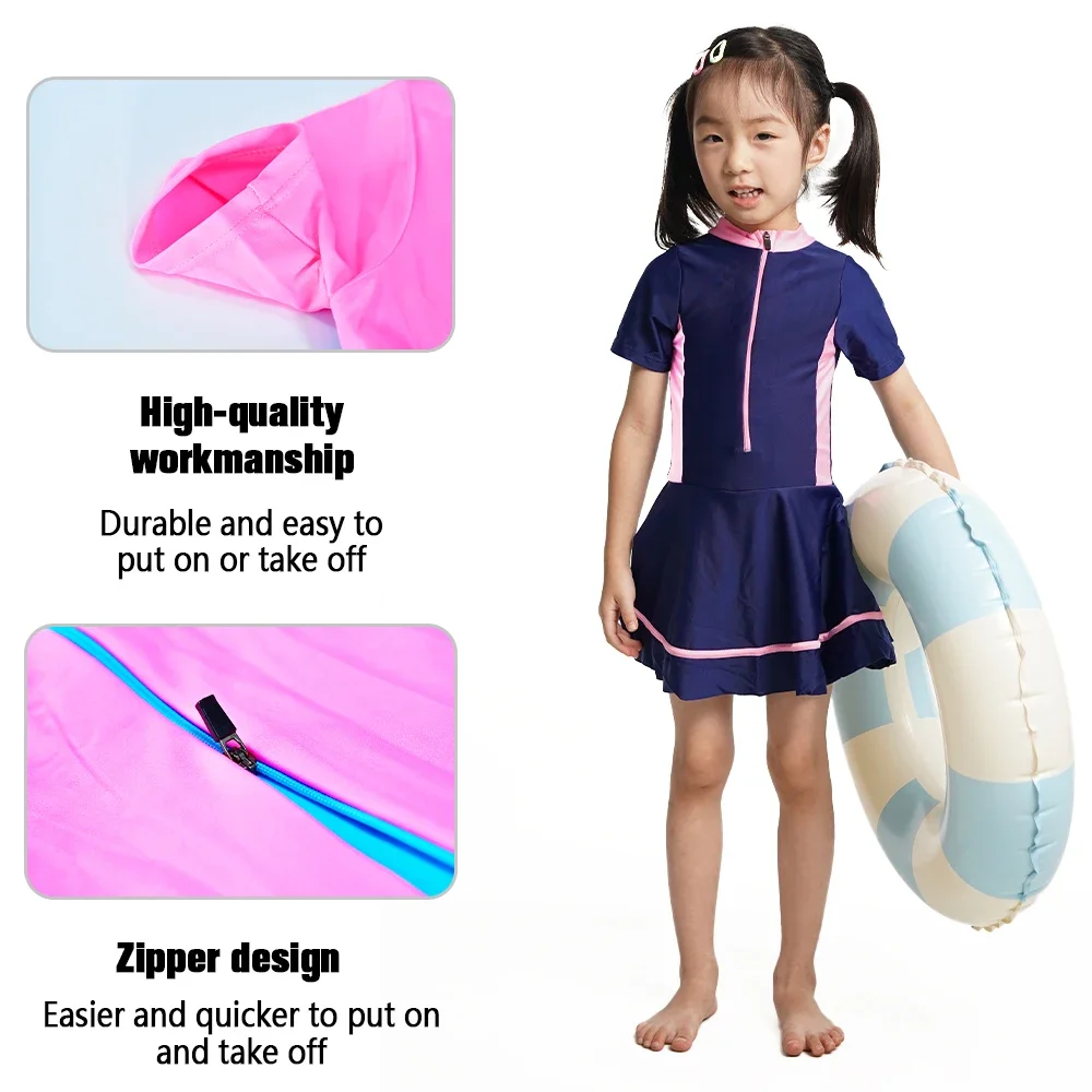 Maillot de bain une pièce pour filles, UPF50 +, manches courtes, pour les vacances à la plage, confortable, pour enfants de 1 à 12 ans