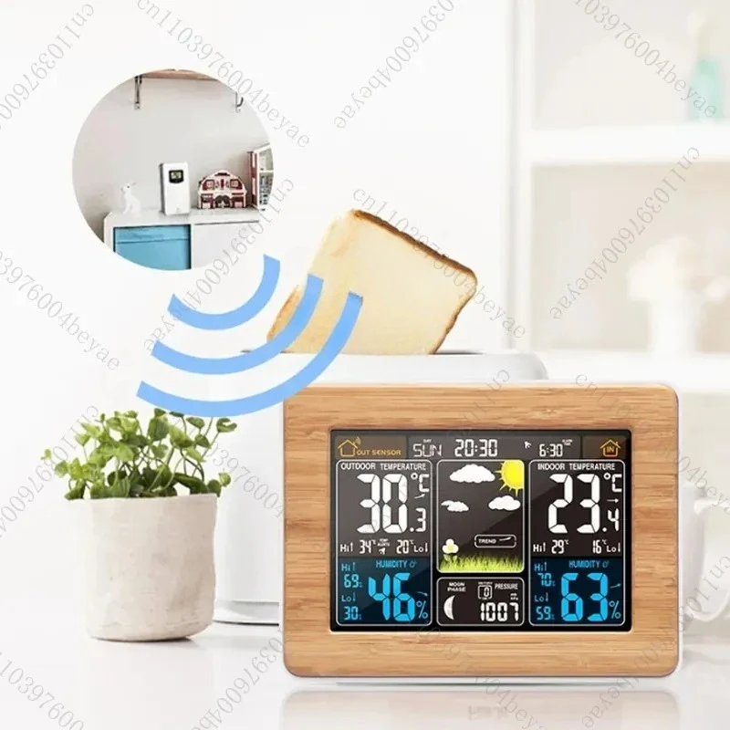 Multifunctional Electronic Alarm Clock Color Screen Weather Forecast Weather Station Black Radio Clock RF Wireless Weather