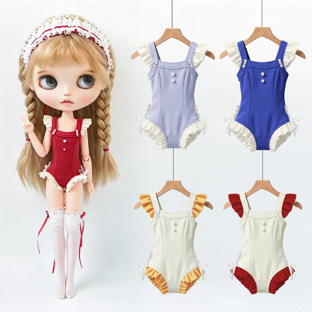 Blythe Clothes Multiple Colors Fashion One-Piece Swimsuit Sock Set Headdress for Azone, Ob22, Ob24 , Licca Ker Doll Accessories