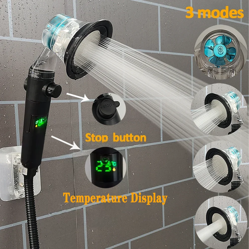 LED Digital Temperature Display Shower Head 3 Modes Large Flow Spray High Pressure Rainfall Shower Faucet Bathroom Accessories