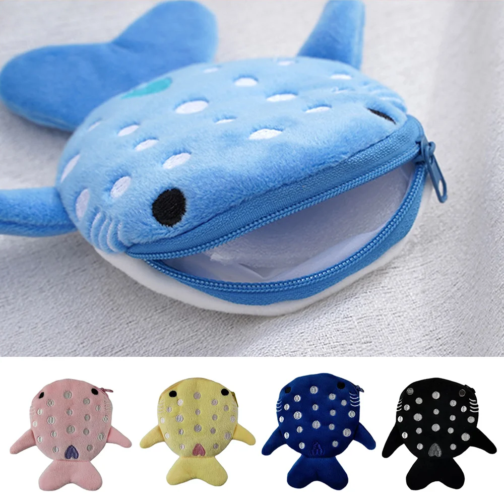 Coin Bag Earphone Cover Data Cable Storage Bag Cartoon Shark Coin Purse Coin Pouch Cute Portable Soft Zipper Plush Wallet