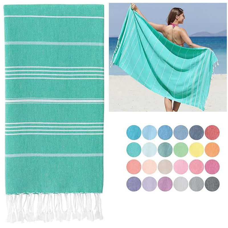 Toalla de baño a rayas turcas, toalla de playa de gran tamaño con borlas, superabsorbente, suave y fácil de cuidar, 100% algodón, adecuada para viajes