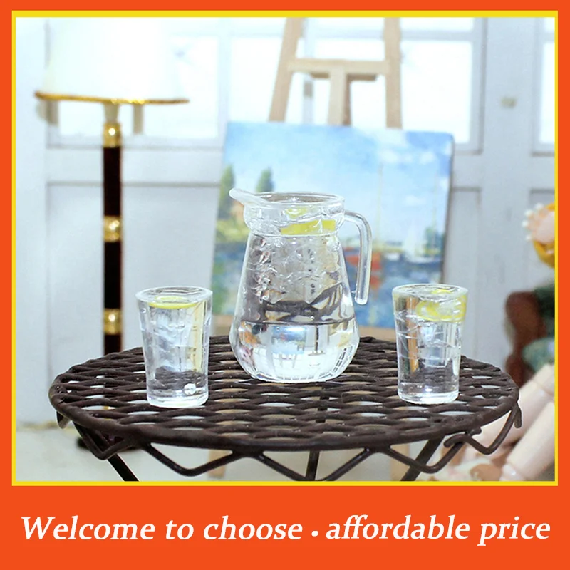 

TH 3pc/set new resin for Dollhouse Furniture 1/12 dollhouse Miniature food lemon Juice Jug resin cup