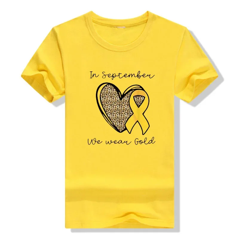 In September We Wear Gold Rainbow Childhood Cancer Awareness T-Shirt Woman Graphic T Shirts