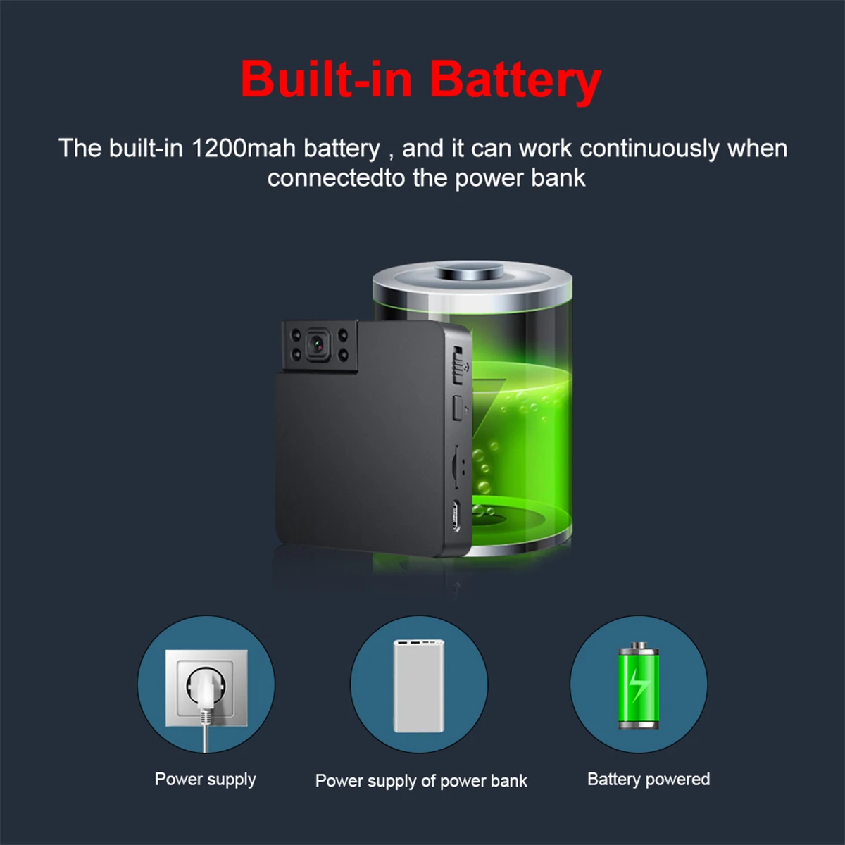 Small wifi mini camera supports mobile APP real-time live broadcast built-in 1200mAh battery camera built-in microphone 60° wide