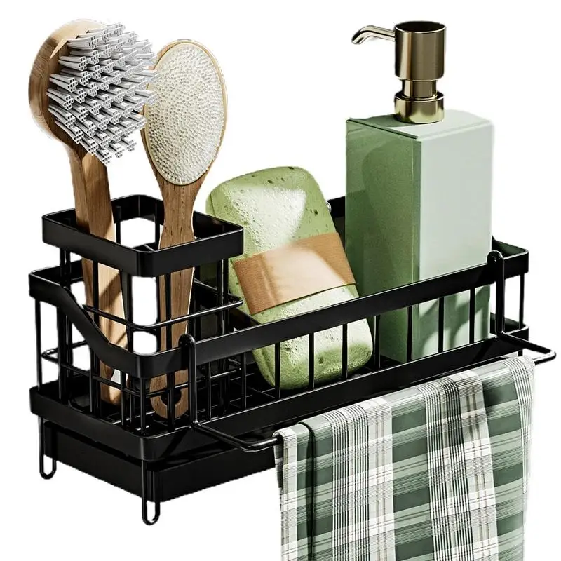 

Kitchen Sink Organizer Self-draining Sink Shelf Soap Sponge Holder Dishcloth Towel Rack Wire Ball Rag Stand Kitchen Storage Rack