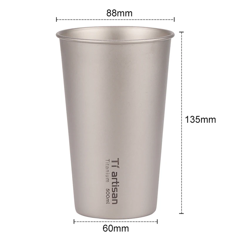 Tiartisan Titanium Beer Mug Single Wall Tea Wine Milk Coffee Tumbler Portable Outdoor Travel Camping Tableware Water Cup 500ml