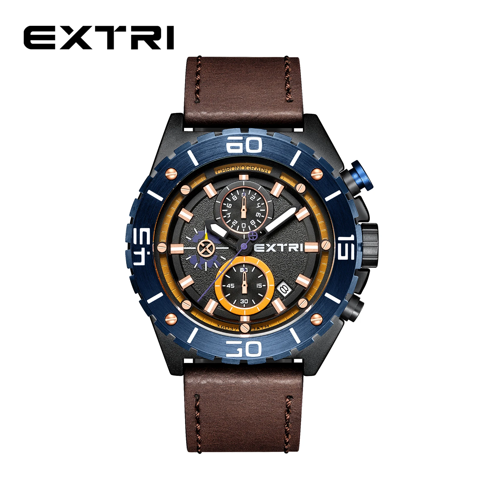 Extri Top Luxury Brand Men Sports Watch Male Casual Leather Strap Date Wristwatches Men\'s Quartz Watches Relogio Masculino